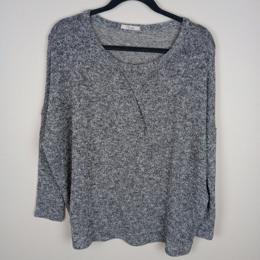 Viola Women’s Gray Marble Knit Pullover 3/4 Sleeve Sheer Sweater Size Small